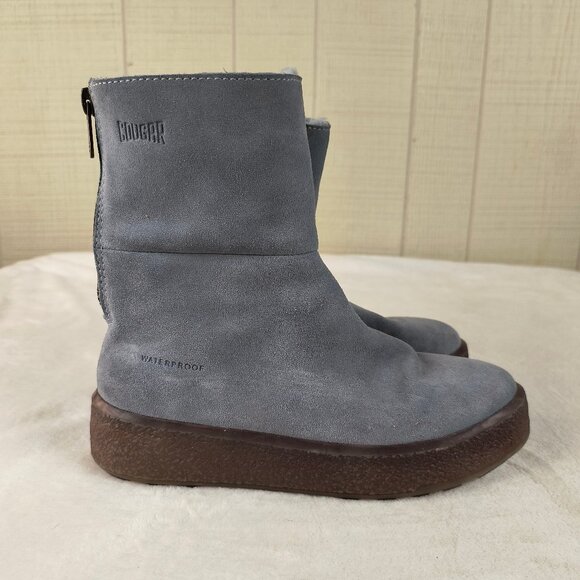 Cougar Button Boots Waterproof Suede Shearling Sherpa Lined Blue - Picture 1 of 6